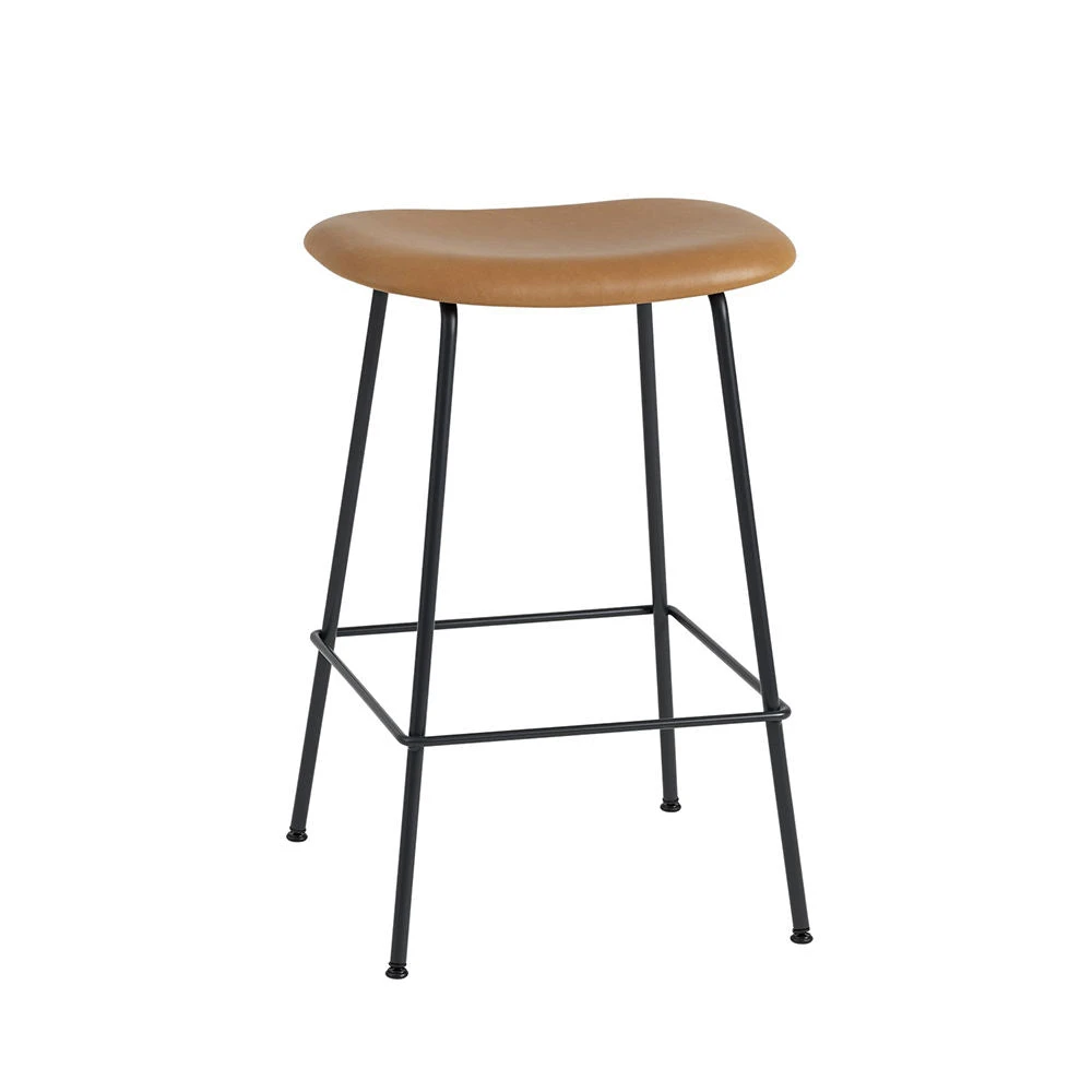 Muuto | Fiber Counter Stool | Tube Base | Cognac Refine Leather + Black ~ DC