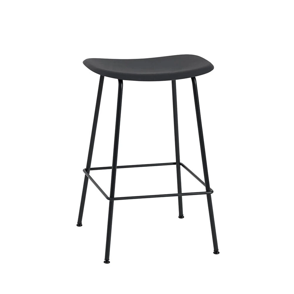 Muuto | Fiber Counter Stool | Tube Base | Black Recycled + Anthracite Black