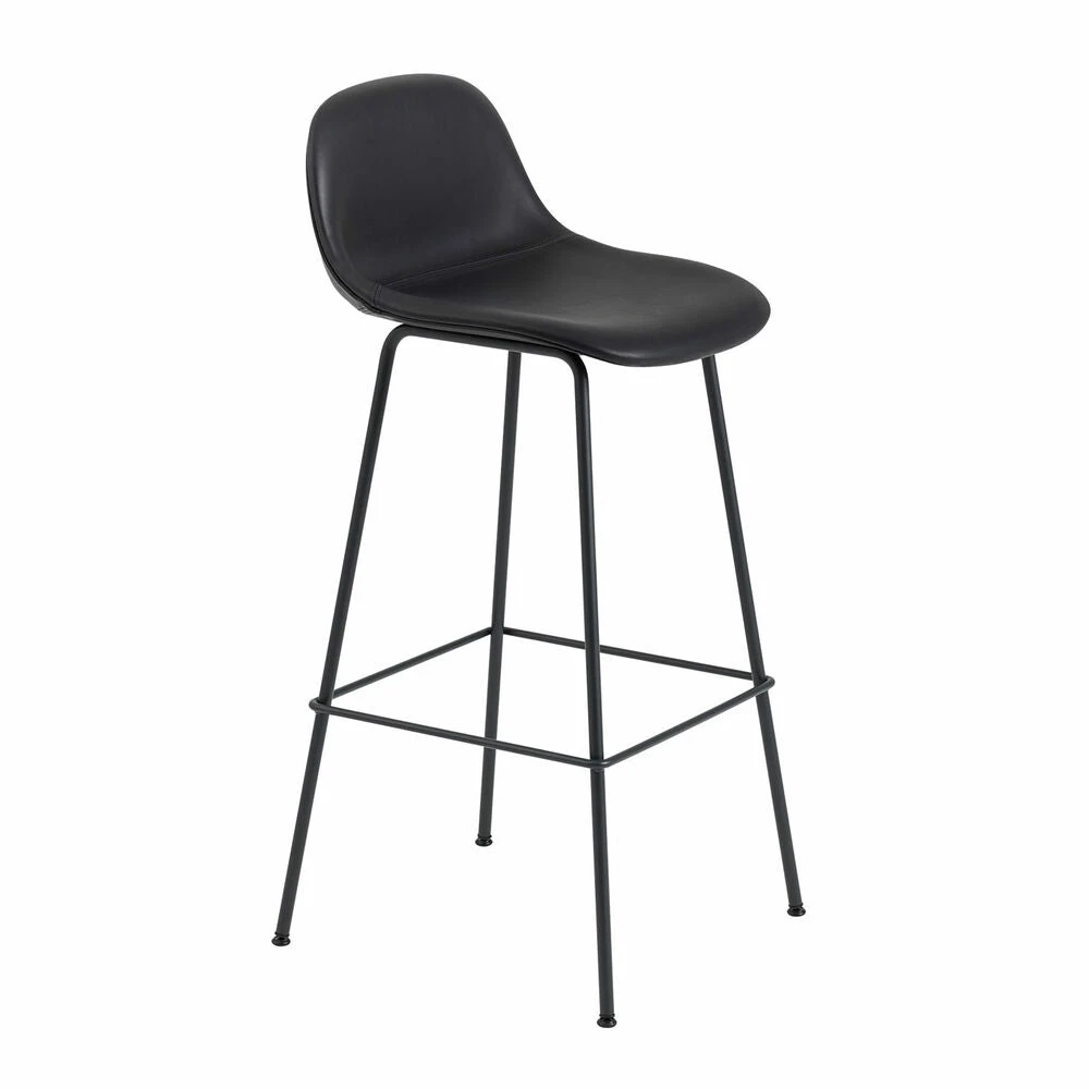 Muuto | Fiber Bar Stool | Tube Base | Black Refine Leather + Black ~ DC