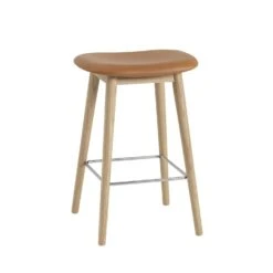 Muuto | Fiber Counter Stool | Wood Base | Cognac Refine Leather + Oak ~ DC