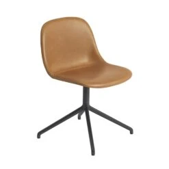 Muuto | Fiber Side Chair | Swivel Base | Cognac Refine Leather + Anthracite Black ~ DC