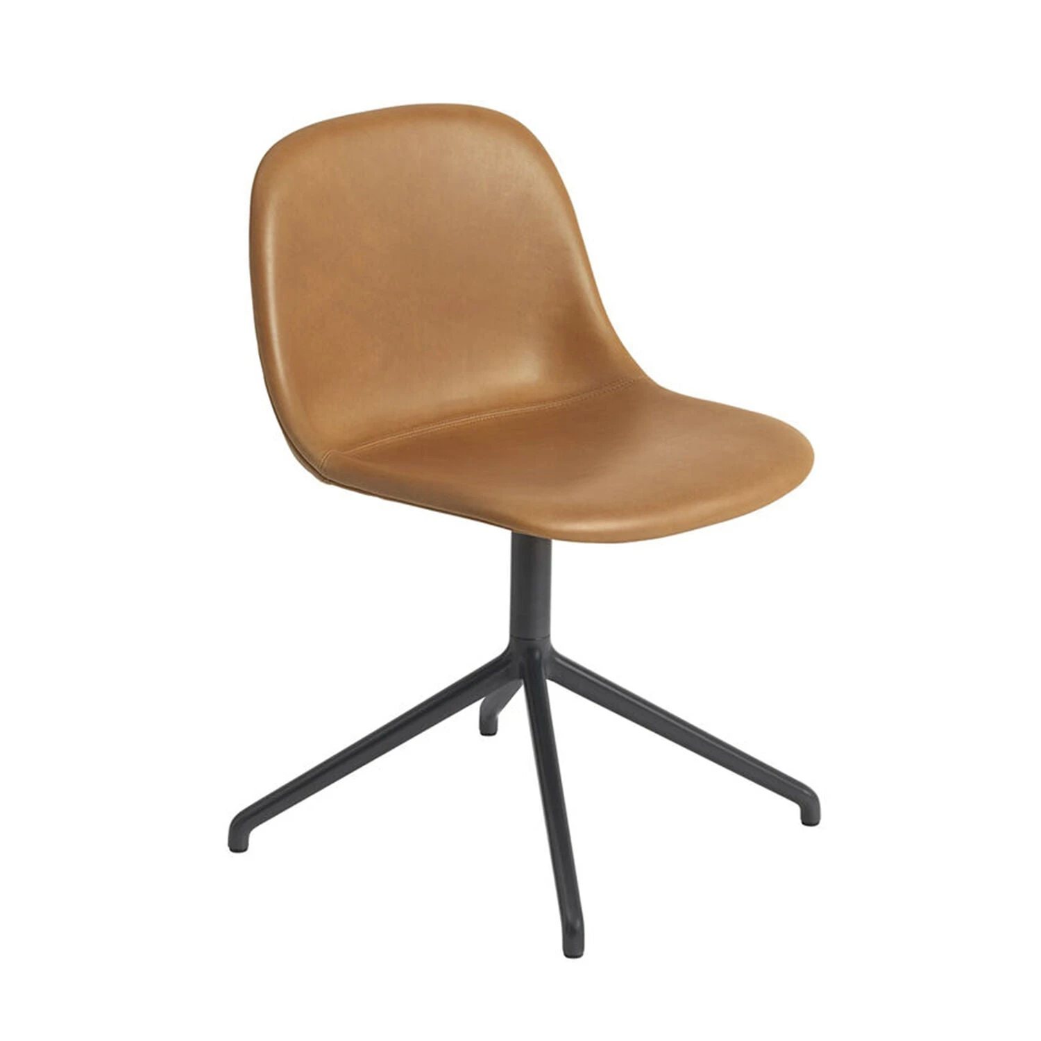 Muuto | Fiber Side Chair | Swivel Base | Cognac Refine Leather + Anthracite Black ~ DC