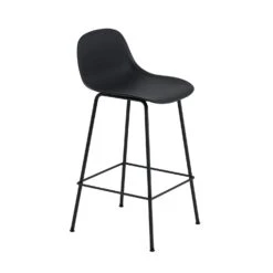 Muuto | Fiber Counter Stool Backrest | Tube Base | Black Recycled + Anthracite Black