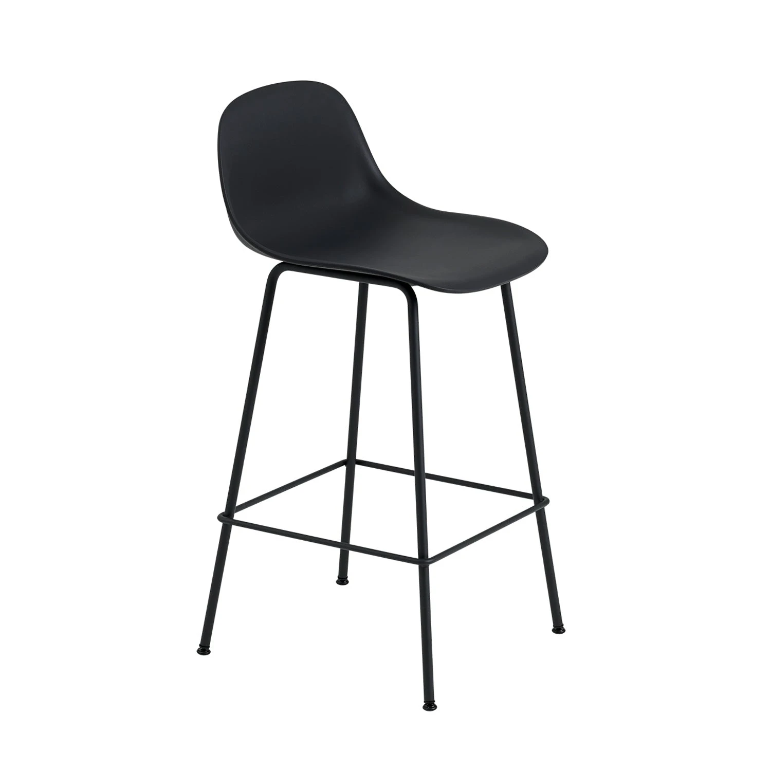 Muuto | Fiber Counter Stool Backrest | Tube Base | Black Recycled + Anthracite Black